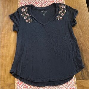 Black Floral Embroidered Women's Top